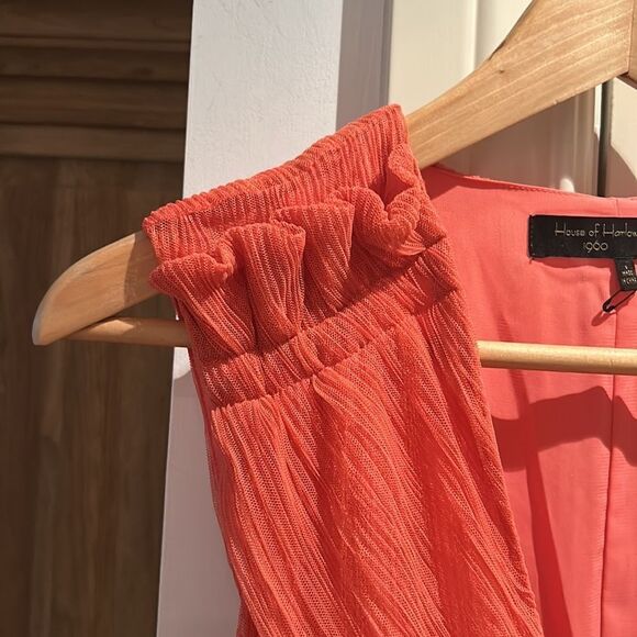 🎀 Revolve x house of Harlow 1960 wrap mesh midi dress coral - Picture 6 of 11